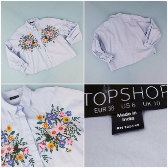 [Sold] Topshop embroidered poet sleeves tee - Picture 4 of 4